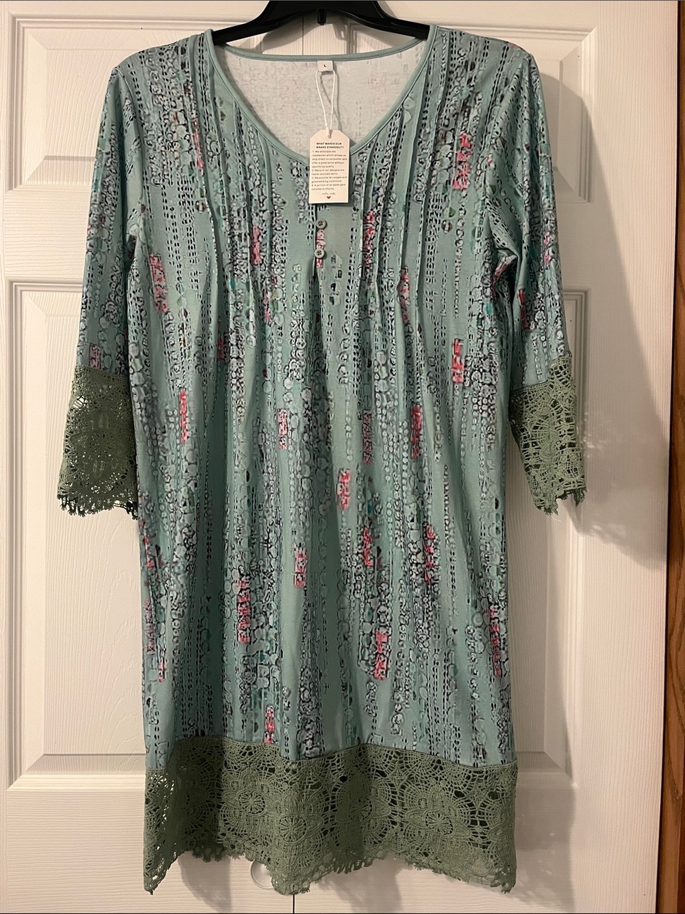 Mint Green Crochet-Hem V-Neck Tunic Type Dress
